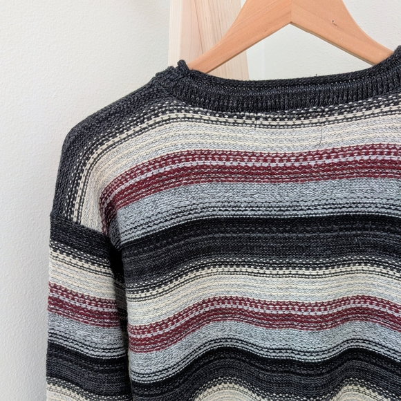 Vintage Striped Textured Patterned Crewneck In Sweater In Dark Gray/Burgundy - Picture 6 of 8
